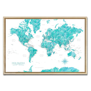 AUTO-MOCKUP WHITE | Evergreen World Push Pin Map | Natural Frame | group=3x2