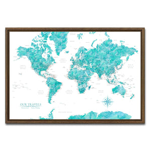 AUTO-MOCKUP WHITE | Evergreen World Push Pin Map | Walnut Frame | group=3x2