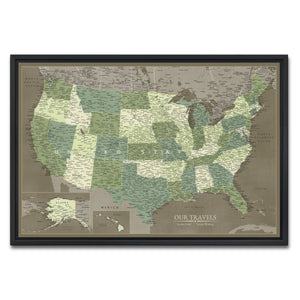 AUTO-MOCKUP WHITE | Forest Ridge US Push Pin Map | Black Frame | group=3x2