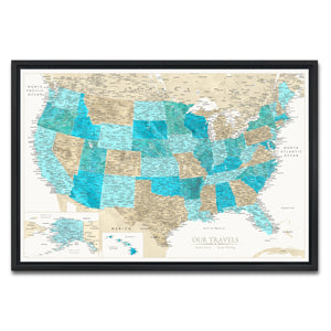 AUTO-MOCKUP WHITE | Granite & Dune US Push Pin Map | Black Frame | group=3x2