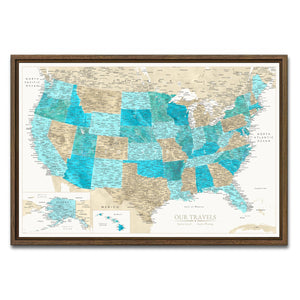 AUTO-MOCKUP WHITE | Granite & Dune US Push Pin Map | Walnut Frame | group=3x2