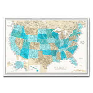 AUTO-MOCKUP WHITE | Granite & Dune US Push Pin Map | White Frame | group=3x2