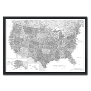 AUTO-MOCKUP WHITE | Grayscale US Push Pin Map | Black Frame | group=3x2