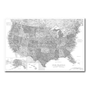 AUTO-MOCKUP WHITE | Grayscale US Push Pin Map | No Frame | group=3x2