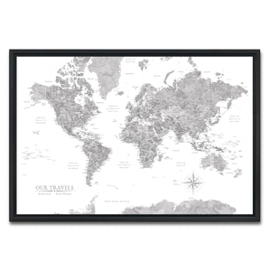 AUTO-MOCKUP WHITE | Grayscale World Push Pin Map | Black Frame | group=3x2