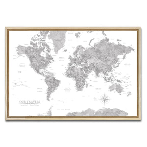 AUTO-MOCKUP WHITE | Grayscale World Push Pin Map | Natural Frame | group=3x2