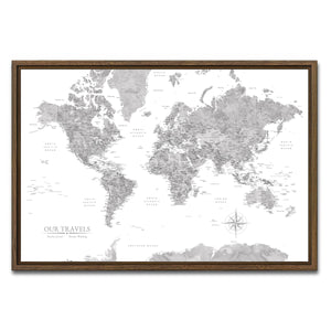AUTO-MOCKUP WHITE | Grayscale World Push Pin Map | Walnut Frame | group=3x2