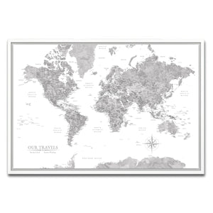 AUTO-MOCKUP WHITE | Grayscale World Push Pin Map | White Frame | group=3x2