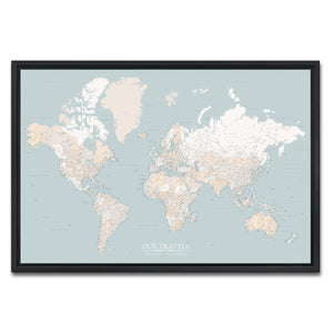 AUTO-MOCKUP WHITE | Harbor Blue World Push Pin Map | Black Frame | group=3x2
