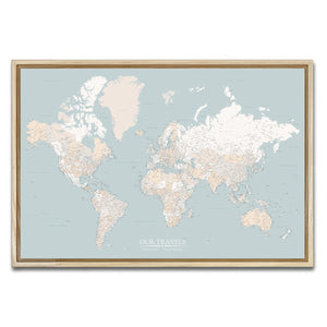 AUTO-MOCKUP WHITE | Harbor Blue World Push Pin Map | Natural Frame | group=3x2