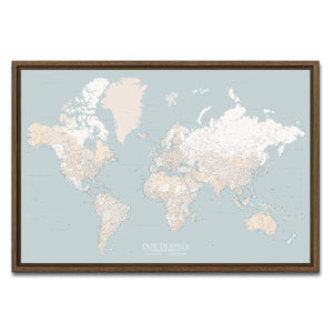 AUTO-MOCKUP WHITE | Harbor Blue World Push Pin Map | Walnut Frame | group=3x2