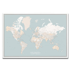 AUTO-MOCKUP WHITE | Harbor Blue World Push Pin Map | White Frame | group=3x2