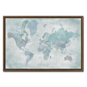 AUTO-MOCKUP WHITE | Highland Mist World Push Pin Map | Walnut Frame | group=3x2