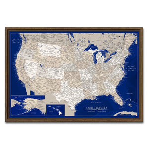 AUTO-MOCKUP WHITE | Indigo Shore US Push Pin Map | Walnut Frame | group=3x2