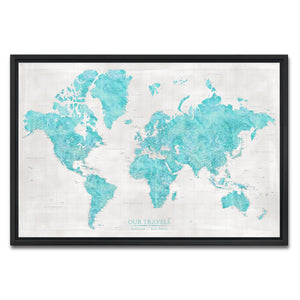 AUTO-MOCKUP WHITE | Lagoon Slate World Push Pin Map | Black Frame | group=3x2