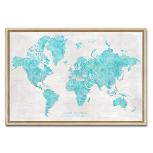 AUTO-MOCKUP WHITE | Lagoon Slate World Push Pin Map | Natural Frame | group=3x2