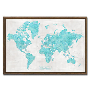 AUTO-MOCKUP WHITE | Lagoon Slate World Push Pin Map | Walnut Frame | group=3x2