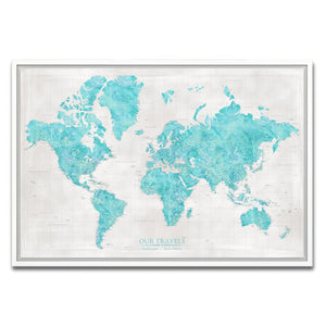 AUTO-MOCKUP WHITE | Lagoon Slate World Push Pin Map | White Frame | group=3x2