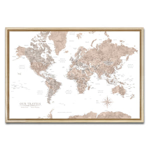 AUTO-MOCKUP WHITE | Mahogany World Push Pin Map | Natural Frame | group=3x2