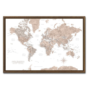 AUTO-MOCKUP WHITE | Mahogany World Push Pin Map | Walnut Frame | group=3x2