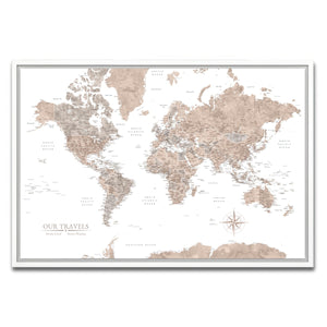 AUTO-MOCKUP WHITE | Mahogany World Push Pin Map | White Frame | group=3x2