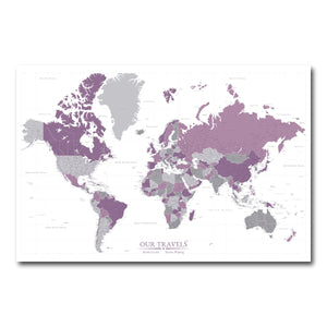 AUTO-MOCKUP WHITE | Midnight Orchid World Push Pin Map | No Frame | group=3x2