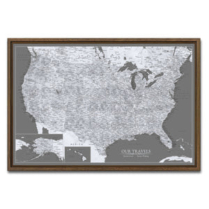 AUTO-MOCKUP WHITE | Monochrome US Push Pin Map | Walnut Frame | group=3x2