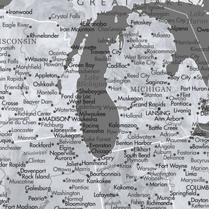 Detail crop of Monochrome US Push Pin Map showing map colors, labels, and cartographic detail