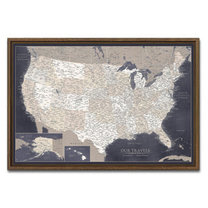 AUTO-MOCKUP WHITE | Navigator Navy US Push Pin Map | Walnut Frame | group=3x2