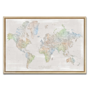 AUTO-MOCKUP WHITE | Palm Shore World Push Pin Map | Natural Frame | group=3x2