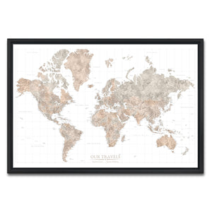 AUTO-MOCKUP WHITE | Parchment World Push Pin Map | Black Frame | group=3x2