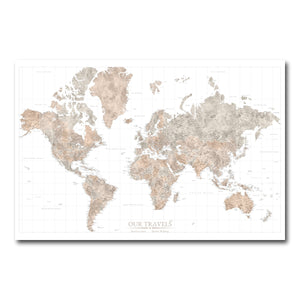 AUTO-MOCKUP WHITE | Parchment World Push Pin Map | No Frame | group=3x2