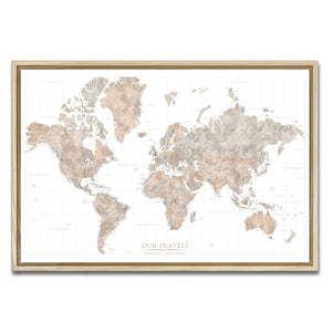 AUTO-MOCKUP WHITE | Parchment World Push Pin Map | Natural Frame | group=3x2