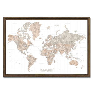 AUTO-MOCKUP WHITE | Parchment World Push Pin Map | Walnut Frame | group=3x2