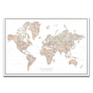 AUTO-MOCKUP WHITE | Parchment World Push Pin Map | White Frame | group=3x2