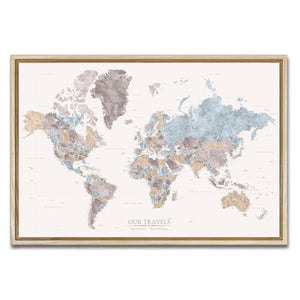 AUTO-MOCKUP WHITE | Quiet Horizon World Push Pin Map | Natural Frame | group=3x2