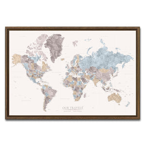 AUTO-MOCKUP WHITE | Quiet Horizon World Push Pin Map | Walnut Frame | group=3x2