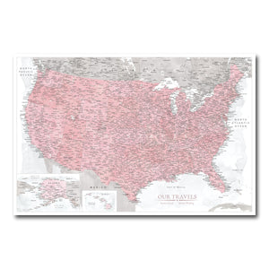 AUTO-MOCKUP WHITE | Rose Quartz US Push Pin Map | No Frame | group=3x2
