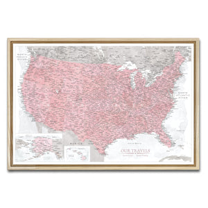 AUTO-MOCKUP WHITE | Rose Quartz US Push Pin Map | Natural Frame | group=3x2