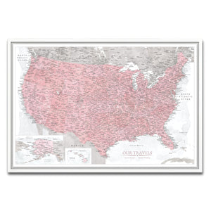 AUTO-MOCKUP WHITE | Rose Quartz US Push Pin Map | White Frame | group=3x2