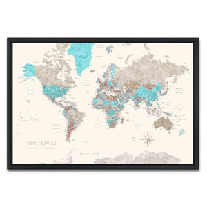 AUTO-MOCKUP WHITE | Rugged Coast World Push Pin Map | Black Frame | group=3x2