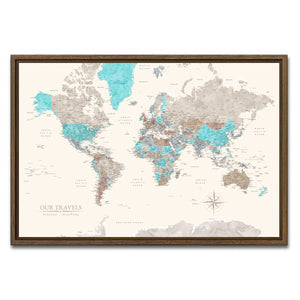 AUTO-MOCKUP WHITE | Rugged Coast World Push Pin Map | Walnut Frame | group=3x2