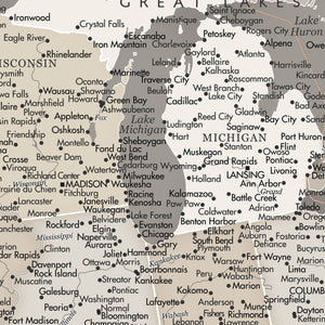 Detail crop of Saddlewood US Push Pin Map showing map colors, labels, and cartographic detail