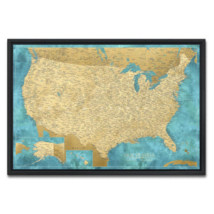 AUTO-MOCKUP WHITE | Sand & Sea US Push Pin Map | Black Frame | group=3x2