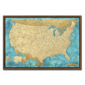 AUTO-MOCKUP WHITE | Sand & Sea US Push Pin Map | Walnut Frame | group=3x2