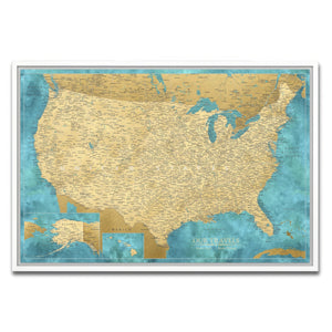 AUTO-MOCKUP WHITE | Sand & Sea US Push Pin Map | White Frame | group=3x2