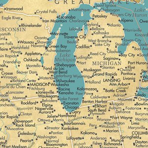 Detail crop of Sand & Sea US Push Pin Map showing map colors, labels, and cartographic detail