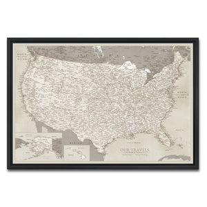 AUTO-MOCKUP WHITE | Sandstone US Push Pin Map | Black Frame | group=3x2