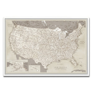 AUTO-MOCKUP WHITE | Sandstone US Push Pin Map | White Frame | group=3x2