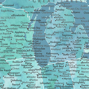 Detail crop of Seaglass US Push Pin Map showing map colors, labels, and cartographic detail